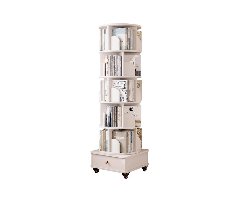 Streamdale Furniture Rotating Bookshelf with Drawer, 6-Tier Corner Bookcase, White