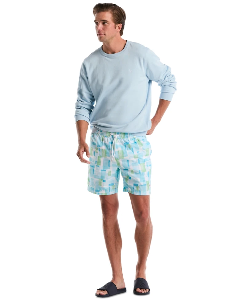 Original Penguin Men's Retro Geo Print Slim-Fit Swim Shorts