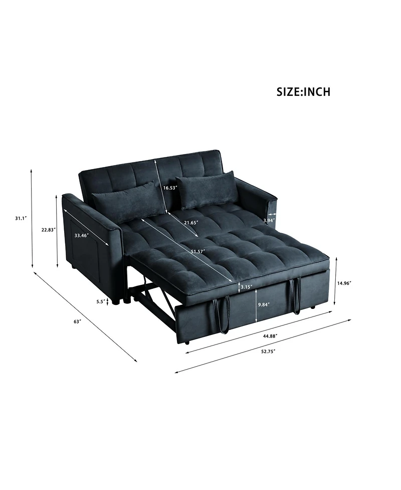 Simplie Fun Convertible Sofa Bed with Adjustable Backrest, Velvet Loveseat