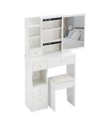 Streamdale Compact Vanity with Mirror & Stool, Multi-Layer Storage