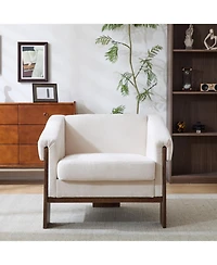 Streamdale Furniture Streamdale Mid-Century Modern Accent Chair White Fabric, Deep Cushions, Wide Armrests