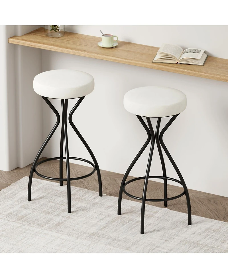 Streamdale Furniture Backless Bar Stools Set of 2 - Black & Cream
