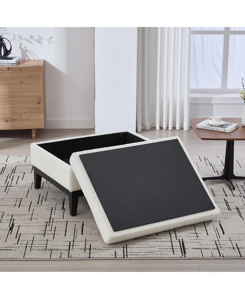 Streamdale Furniture 33.86" Ivory Boucle Storage Ottoman/Coffee Table