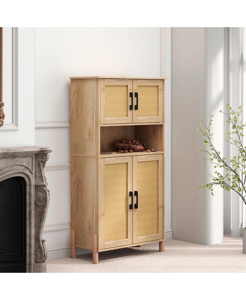 Streamdale Furniture Mid-Century 4-Door Rattan Cabinet