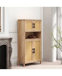 Streamdale Furniture Mid-Century 4-Door Rattan Cabinet