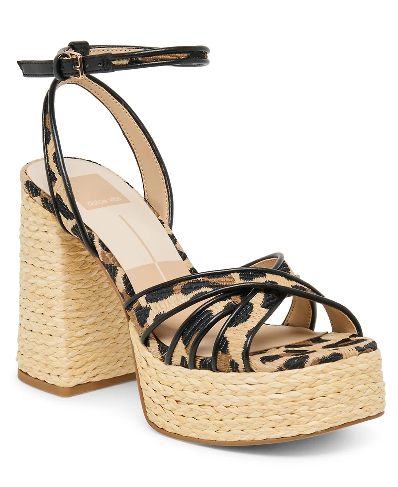 Dolce Vita Women's Danila Two-Piece Block Heel Raffia Dress Sandals