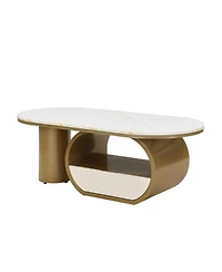 Streamdale Furniture Modern Oval Coffee Table w/ Storage & Faux Marble Top