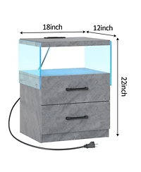 Streamdale Led Nightstand with 2 Drawers - Grey