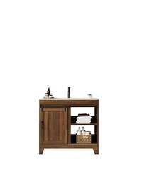 Streamdale Furniture Carrara Sintered Stone Vanity with Walnut Cabinet