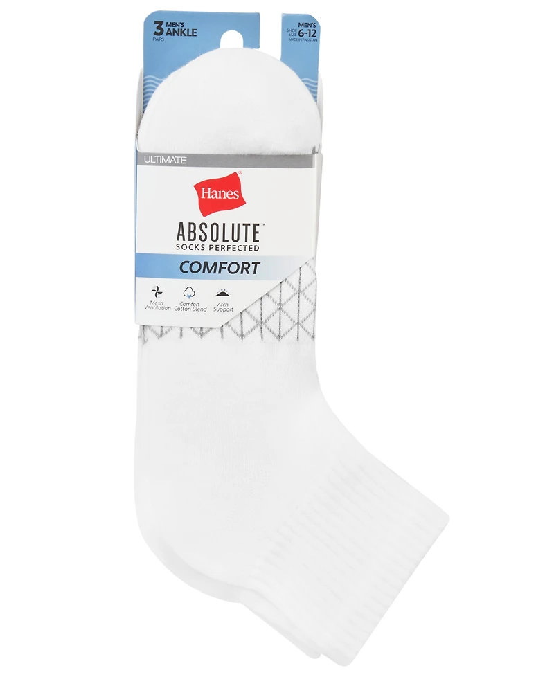 Hanes Men's Ultimate Absolute Comfort Ankle-Length Socks, 3-Packs