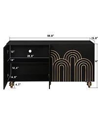 Streamdale Furniture Streamdale Black Fluted Sideboard Buffet - 4 Doors, Adjustable Shelves