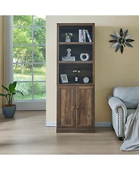 Streamdale Furniture 1 Doors Bookshelf with Usb Port and 3 Open Shelves Bookcase Side Cabinet Storage Shelves