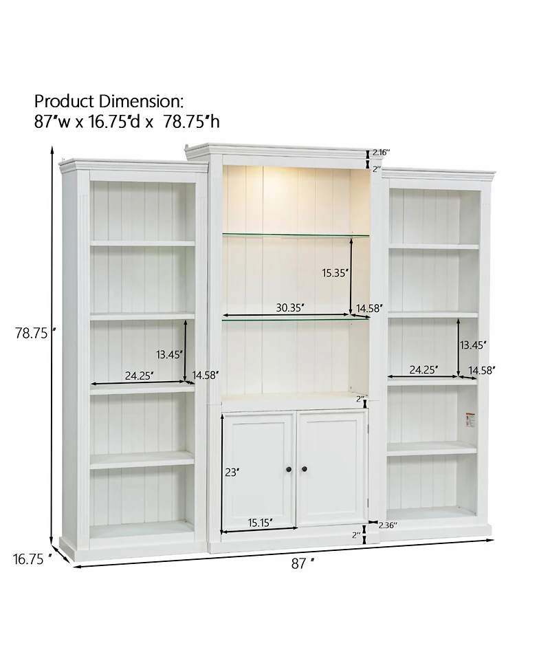 Streamdale Furniture 78.75" Led Bookcase Display Cabinet