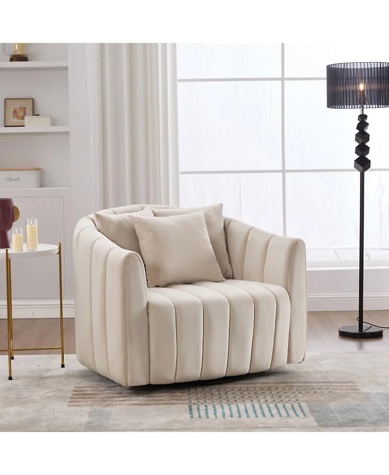 Streamdale Furniture Velvet Swivel Barrel Chair & Half Sofa w/ Pillows