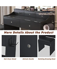 Streamdale Furniture Modern Vanity Desk with Lighted Mirror & Power Outlet - Black