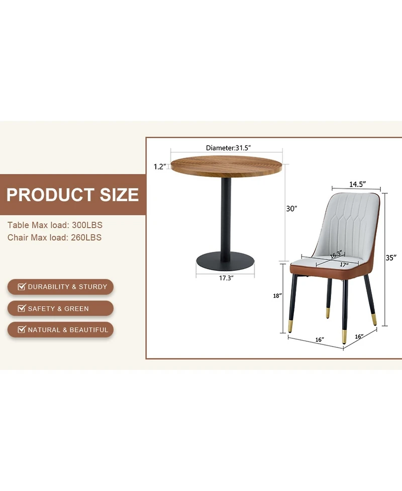 Streamdale Furniture Streamdale 31.5" Round Dining Set- Wood Table & 4 Pu Chairs