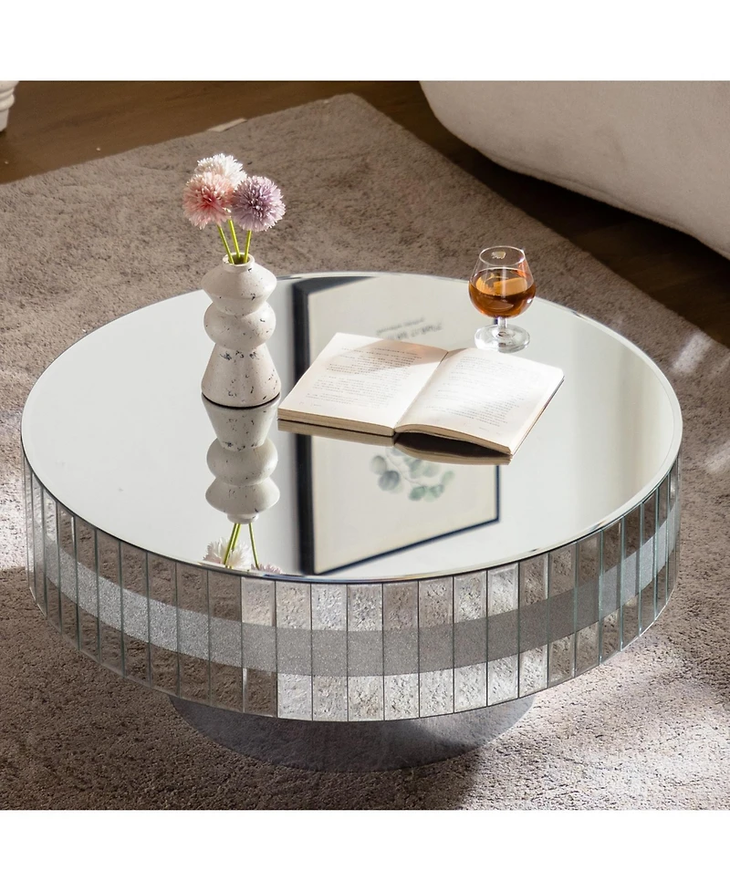 Streamdale Round Mirrored Coffee Table - Crushed Diamond & Crystal Edge