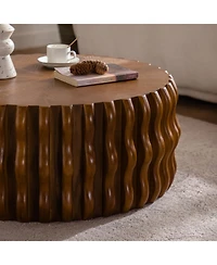 Streamdale Drum Fluted Coffee Table - Modern Round Center Table