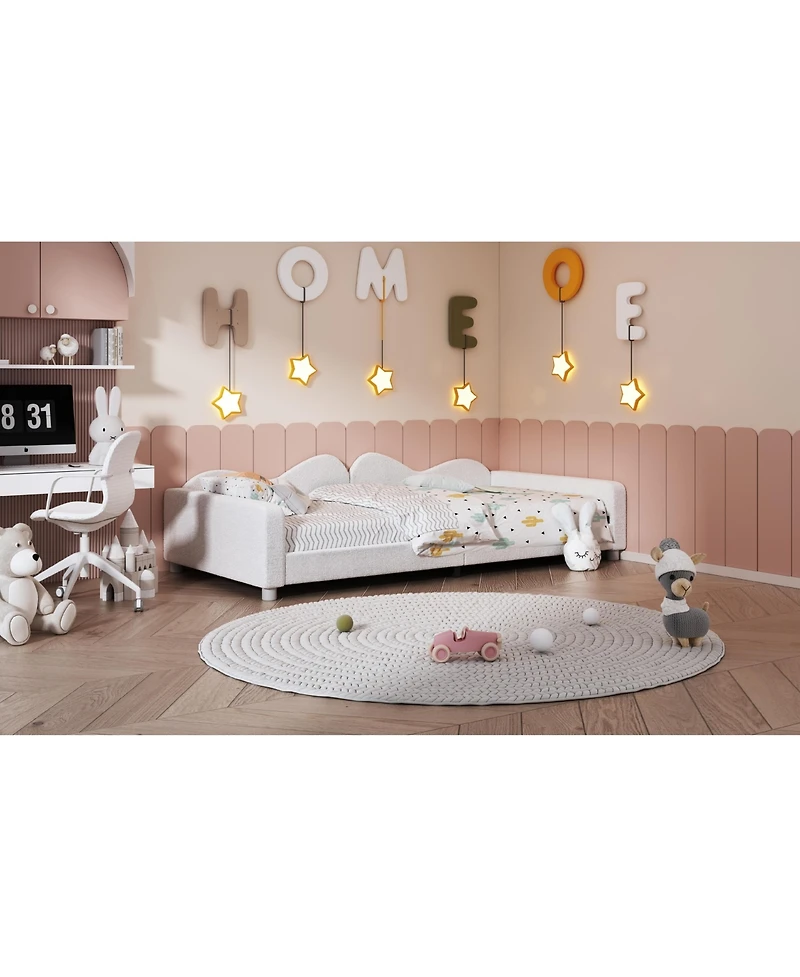 Streamdale Twin size Upholstered Daybed, Sherpa Fabric Sofabed with Cloud-Shaped Backrest, No Box-spring Needed, Pink