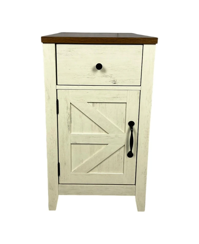 Streamdale Furniture Streamdale Farmhouse End Table with Barn Door & Drawer, Charging Station