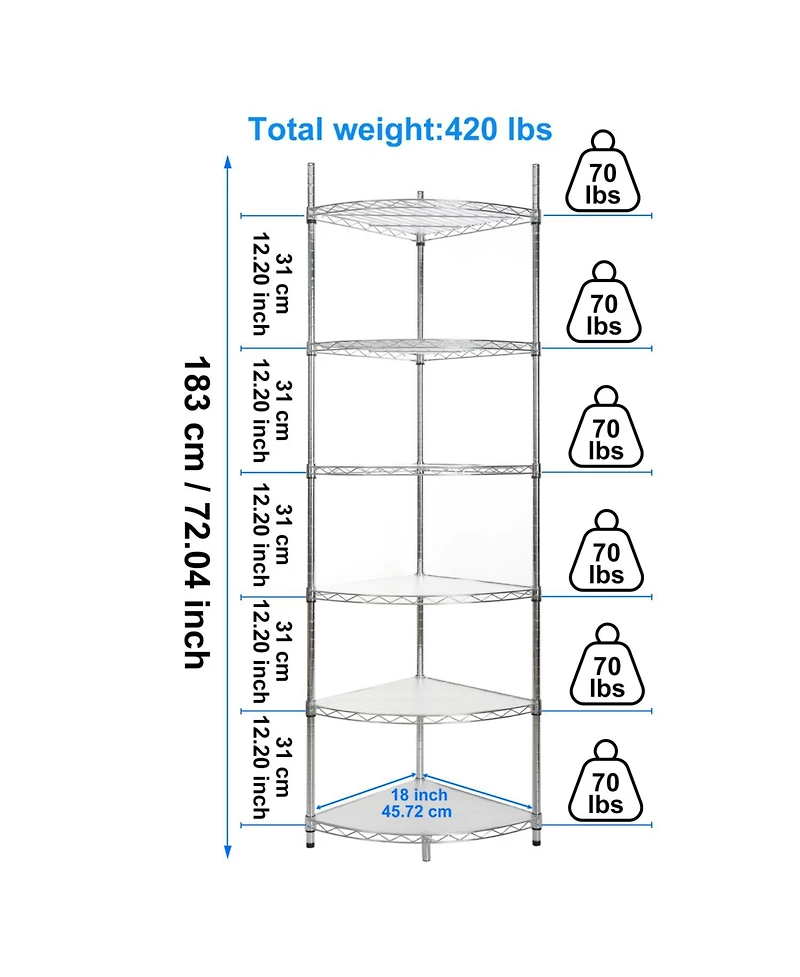 Streamdale Furniture 6-Tier Corner Wire Shelf