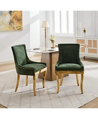 Streamdale Furniture Chenille Dining Chairs, Gold Legs, Rivet Trim, Green, Set of 2
