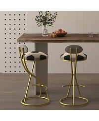 Streamdale Furniture Football Print Bar Stools Set of 2, Counter Height, Velvet, Gold/Cream