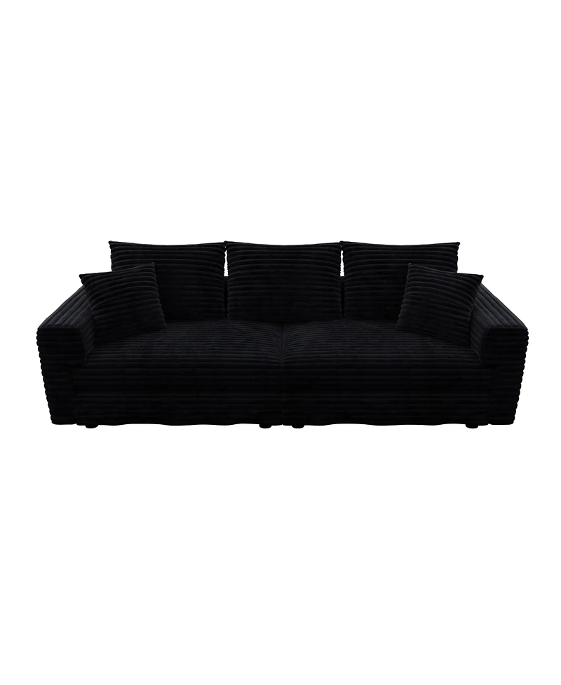 Streamdale Furniture Plush Corduroy 3-Seat Sofa, Modern Comfy Cloud Couch, Deep Seat, Black (Eta-8.28)