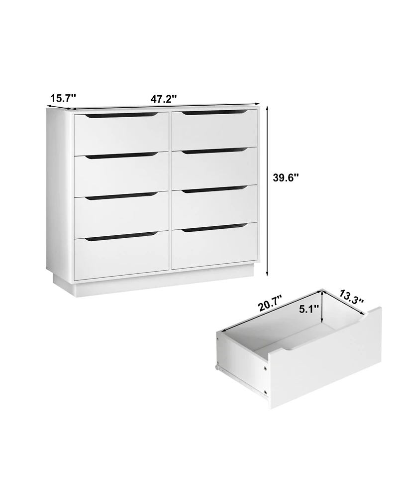 Streamdale Furniture 8-Drawer White Dresser, 47.2" Wide, Large Capacity Storage