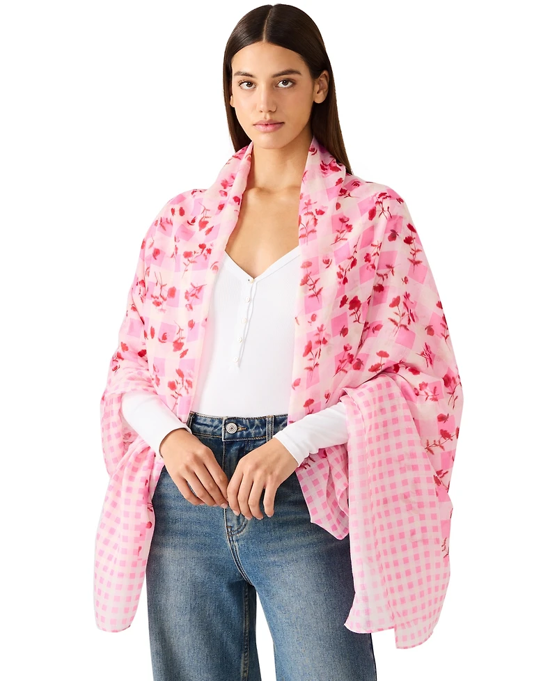 Steve Madden Gingham Floral Square Scarf