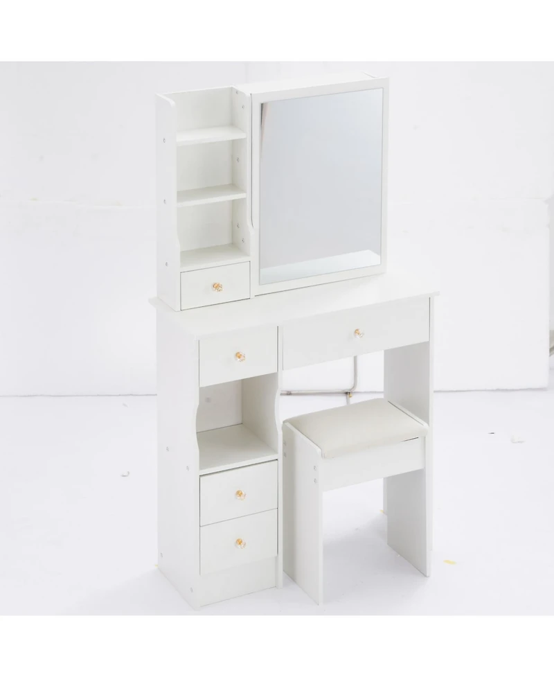 Streamdale Furniture Compact Vanity Table with Large Mirror and Multi-Tier Storage, Stool Included