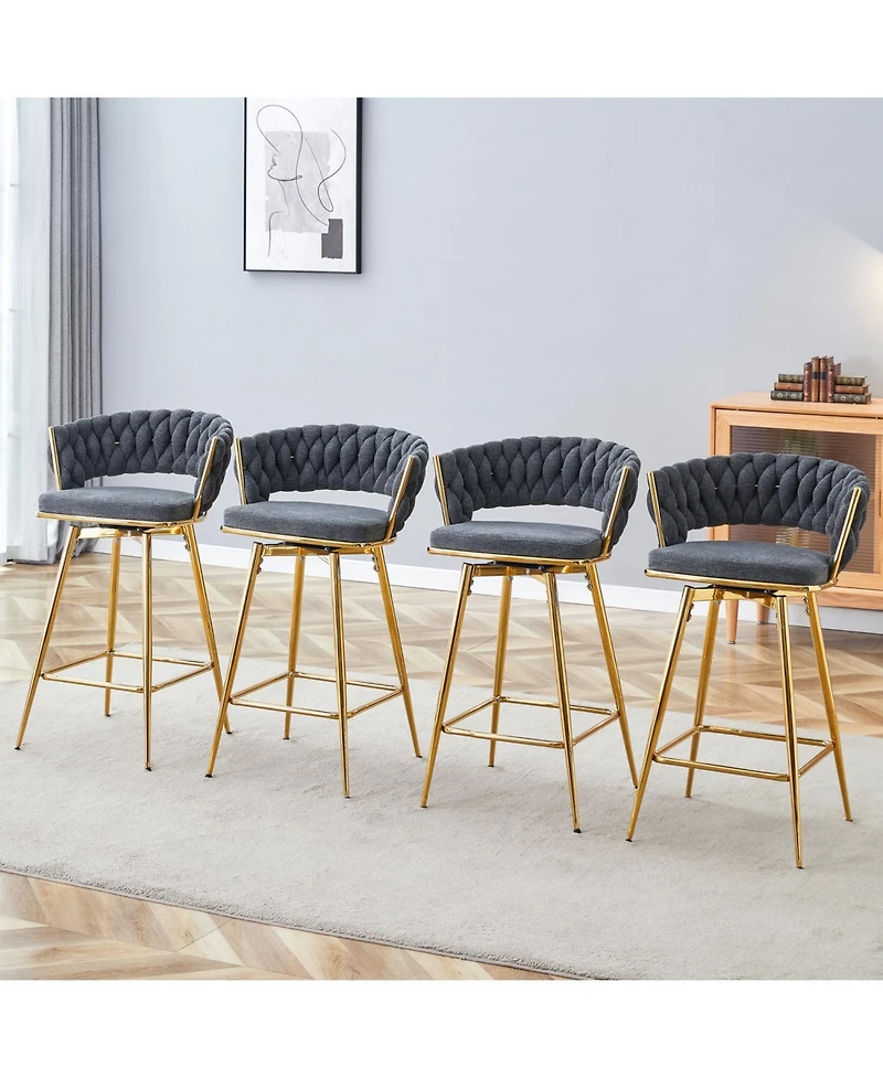 Streamdale Furniture Rotating Swivel Chair Black Cotton Linen Gold Legs