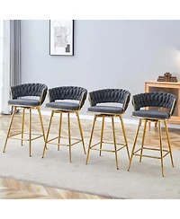 Streamdale Furniture Rotating Swivel Chair Black Cotton Linen Gold Legs