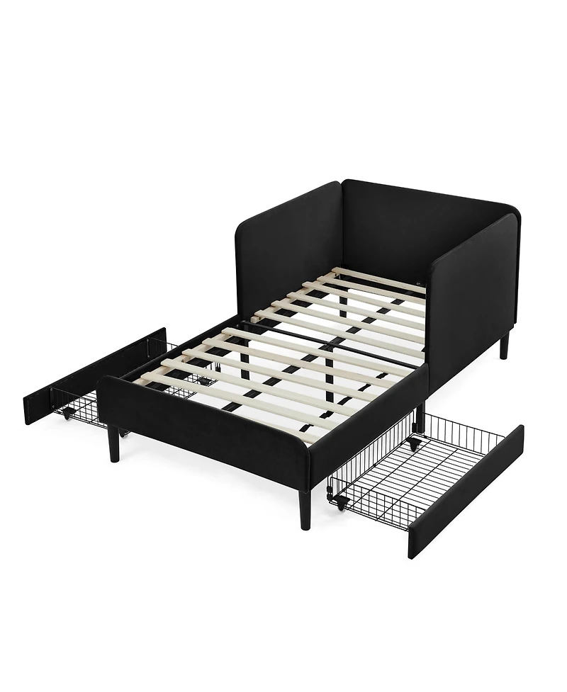 Streamdale Furniture Streamdale Twin Upholstered Platform Bed Frame w/ 2 Drawers, Black
