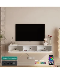 Streamdale Furniture Floating Tv Stand w/ Led, 67" Modern Entertainment Center, White