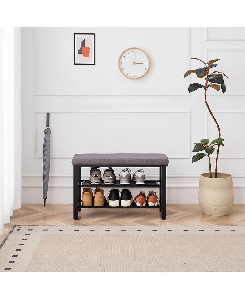 Streamdale Furniture Entryway Shoe Bench with Cushion & Storage Shelf