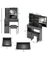 Streamdale Furniture + Compact Vanity Table Set + Wood/Engineered Wood + Large Mirror & Multi-Tier Storage + Vanity Table with Stool