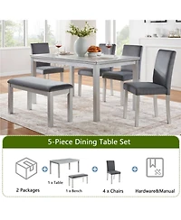 Streamdale Furniture Wooden Dining Table Set with 4 Chairs & Bench - Silver Grey