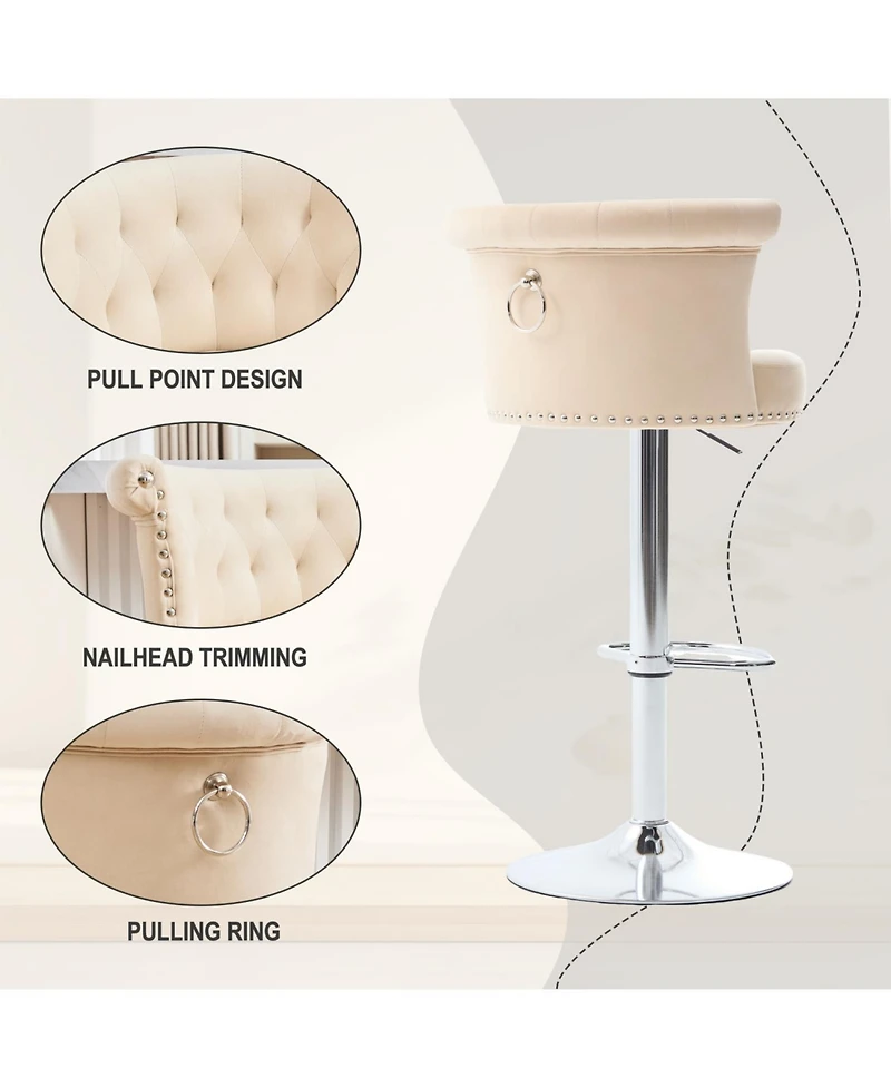 Streamdale Furniture Velvet Bar Stool Set of 2, Adjustable Swivel