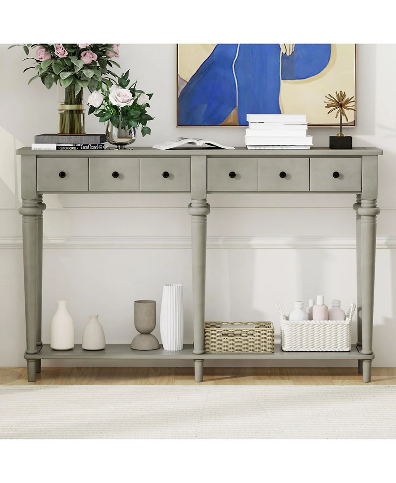 Streamdale Furniture Entryway Table - Retro Console Table with 4 Drawers & Shelf (Grey Wash)