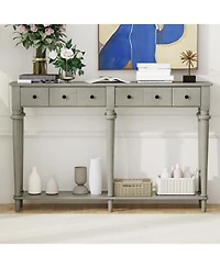 Streamdale Furniture Entryway Table - Retro Console Table with 4 Drawers & Shelf (Grey Wash)