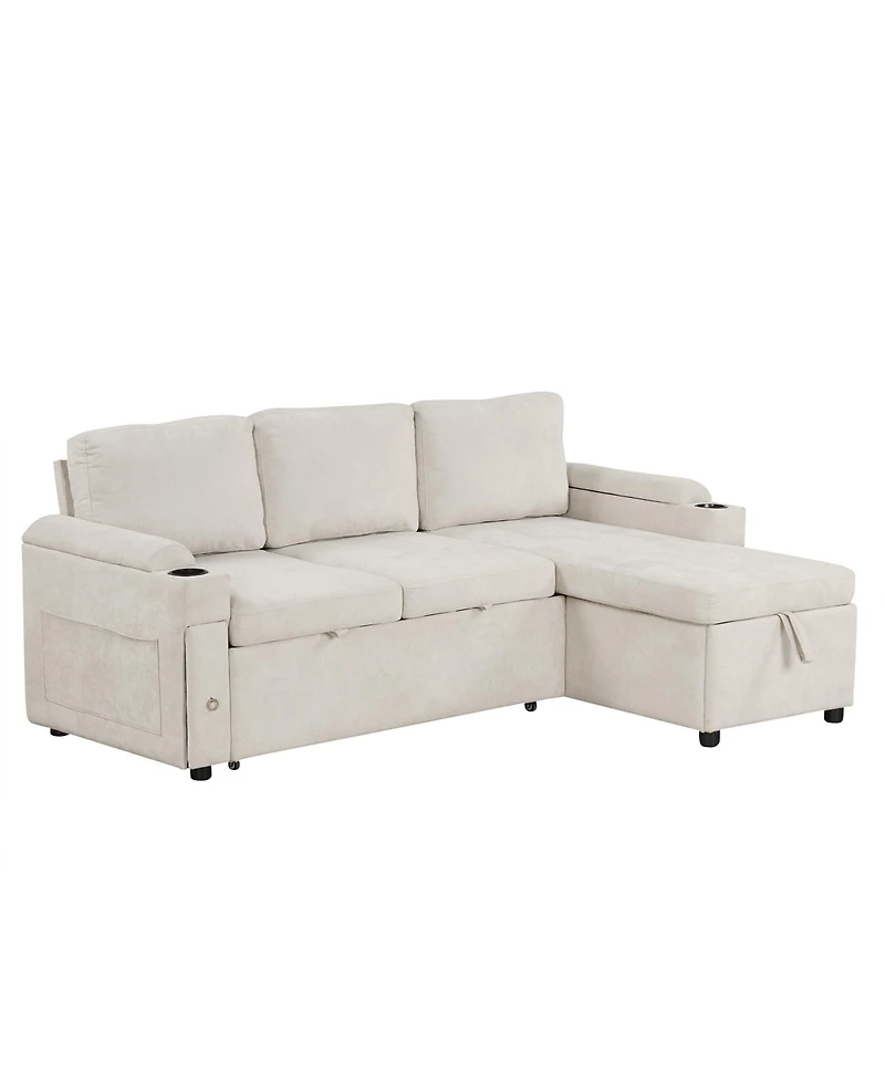 Streamdale 83.5" L-Shaped Sofa Bed with Storage, Cup Holders & Usb
