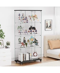 Streamdale Furniture + 31.5"L x 14.2"W x 65.1"H + Glass + 4-Tier, 6 Shelves, Double-Door + Display Cabinet