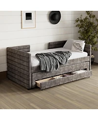 Streamdale Furniture Twin Upholstered Daybed with Trundle & 3 Drawers, Chenille