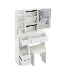 Streamdale Furniture 29.2" Vanity Table w/ Led Mirror, Stool, Power, & Hair Dryer Bracket