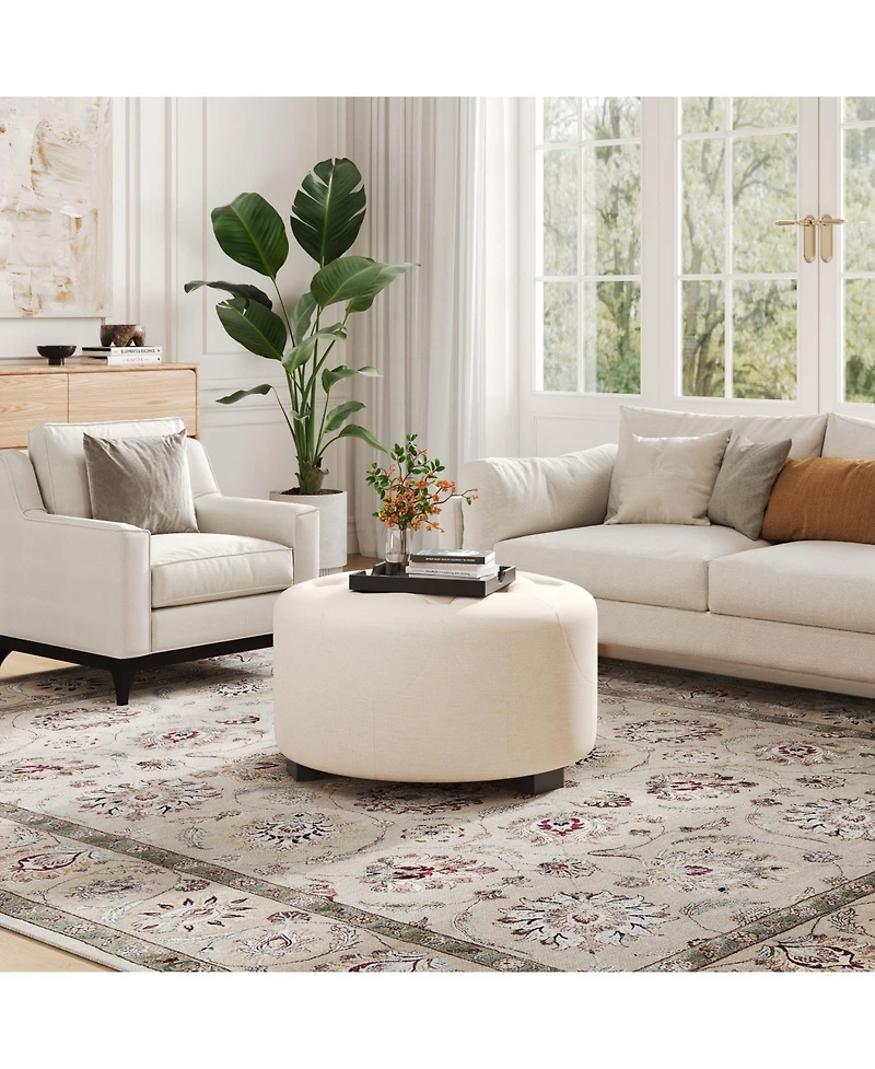 Streamdale FurnitureUpholstered Button Tufted Round Ottoman, Beige, Small version