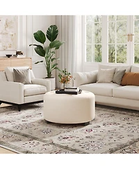 Streamdale FurnitureUpholstered Button Tufted Round Ottoman, Beige, Small version