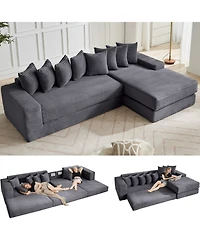 Streamdale Furniture Oversize Cloud Couch, L-Shape Sleeper Sofa, 8 Pillows, Corduroy, Dark Gray (Right Facing