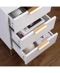 Streamdale Furniture Mid-Century Modern Nightstand with Gold Legs & Wavy Drawers - White