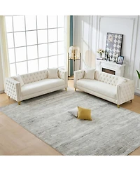 Streamdale Furniture Streamdale Chesterfield Velvet Sofa, 3+3 Seater, Button Nailhead.
